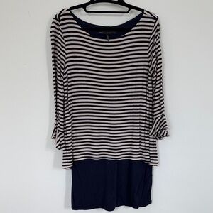White House Black Market Navy and Cream Striped Tunic